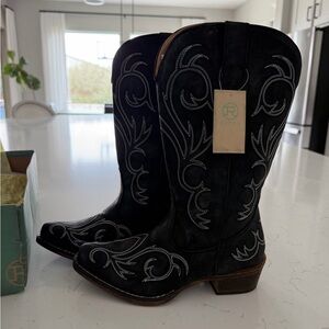 Roper Black Cowboy/Western Boots with White Stitching- NWT